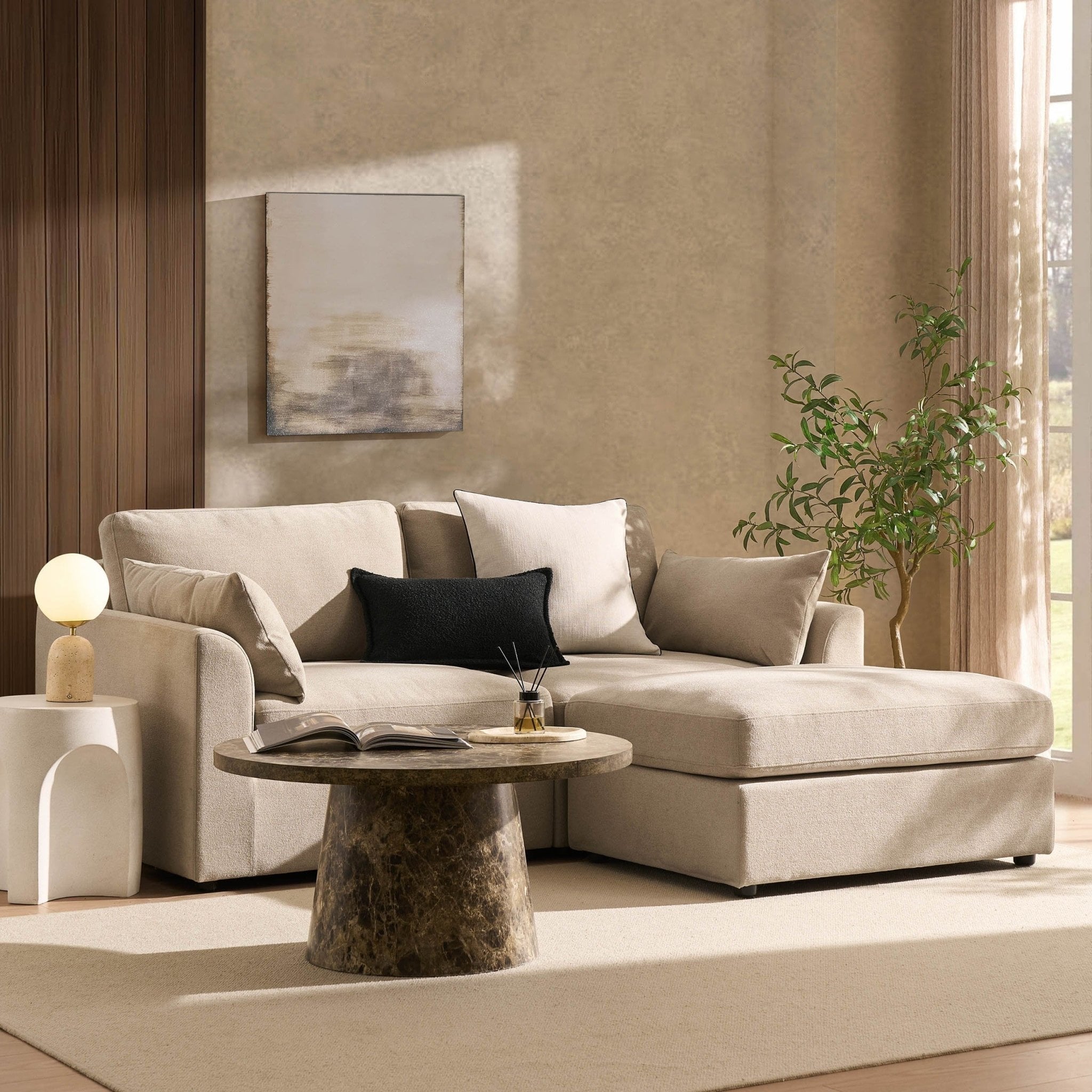Dusklia - Miami Small Chaise Sofa - Chenille Oatmeal