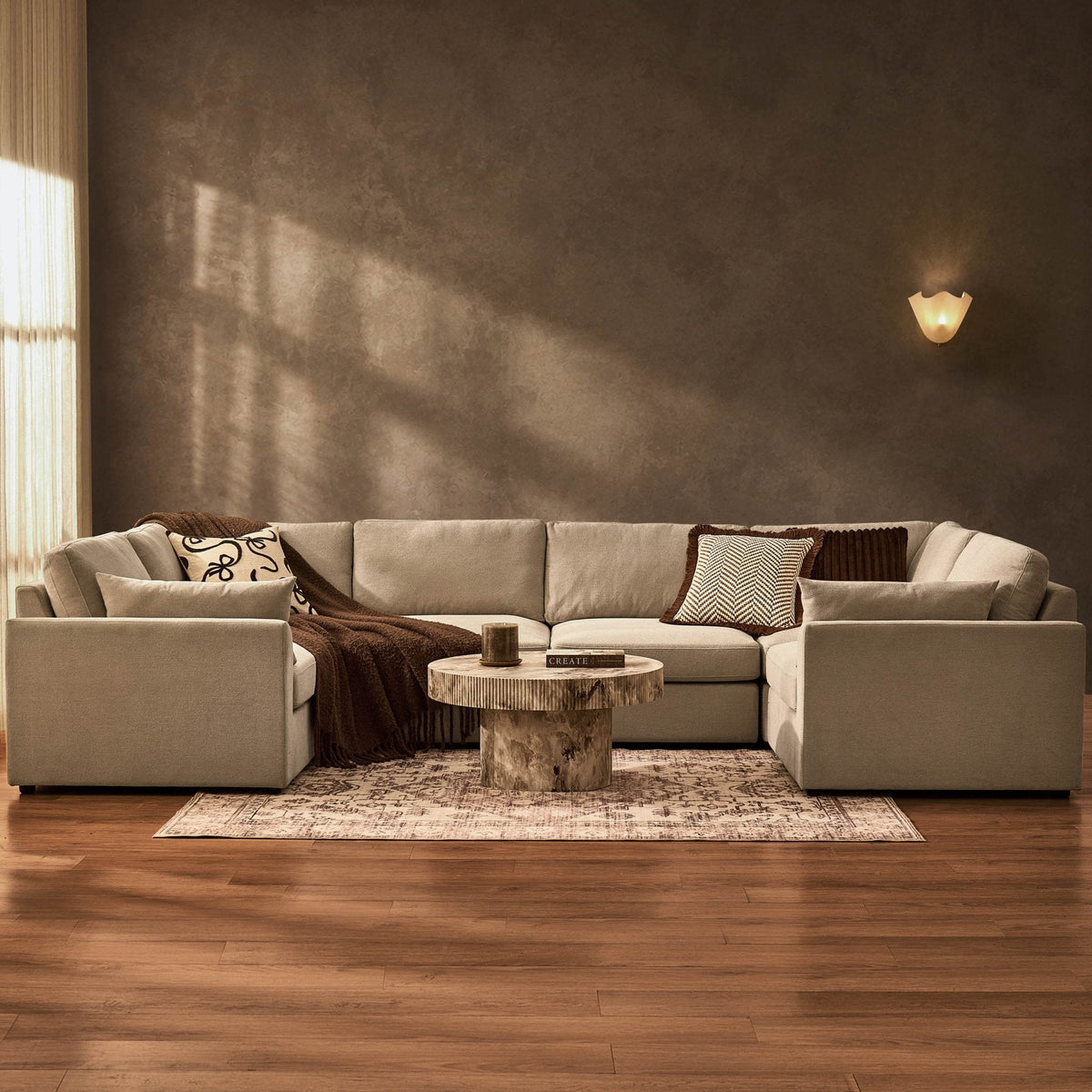 Dusklia - Miami U Shape Sofa - Chenille Oatmeal