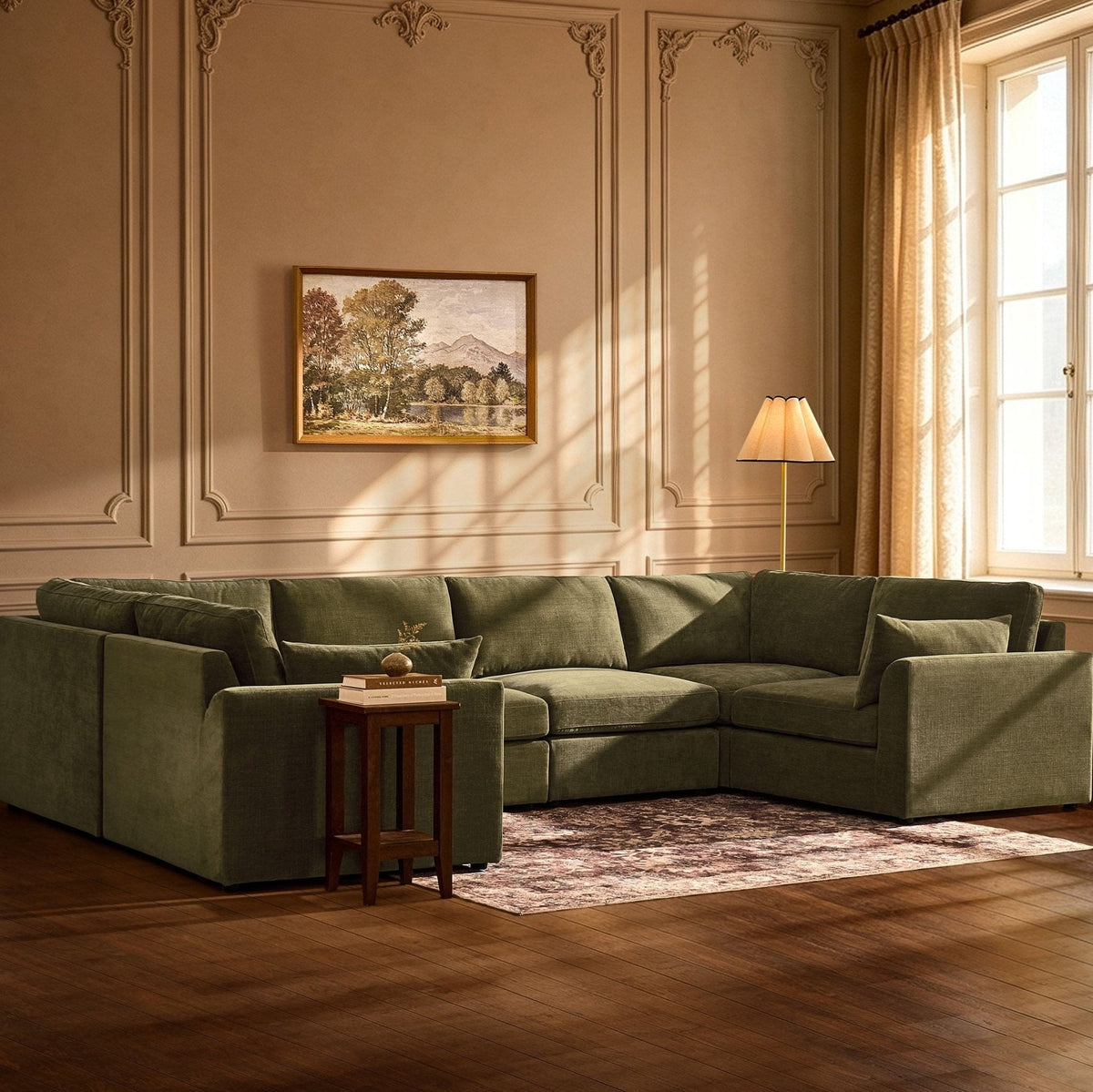 Dusklia - Miami U Shape Sofa - Chenille Olive