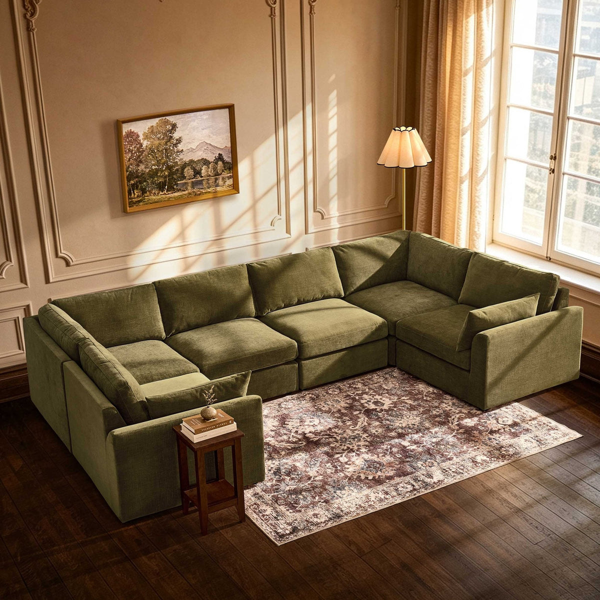 Dusklia - Miami U Shape Sofa - Chenille Olive