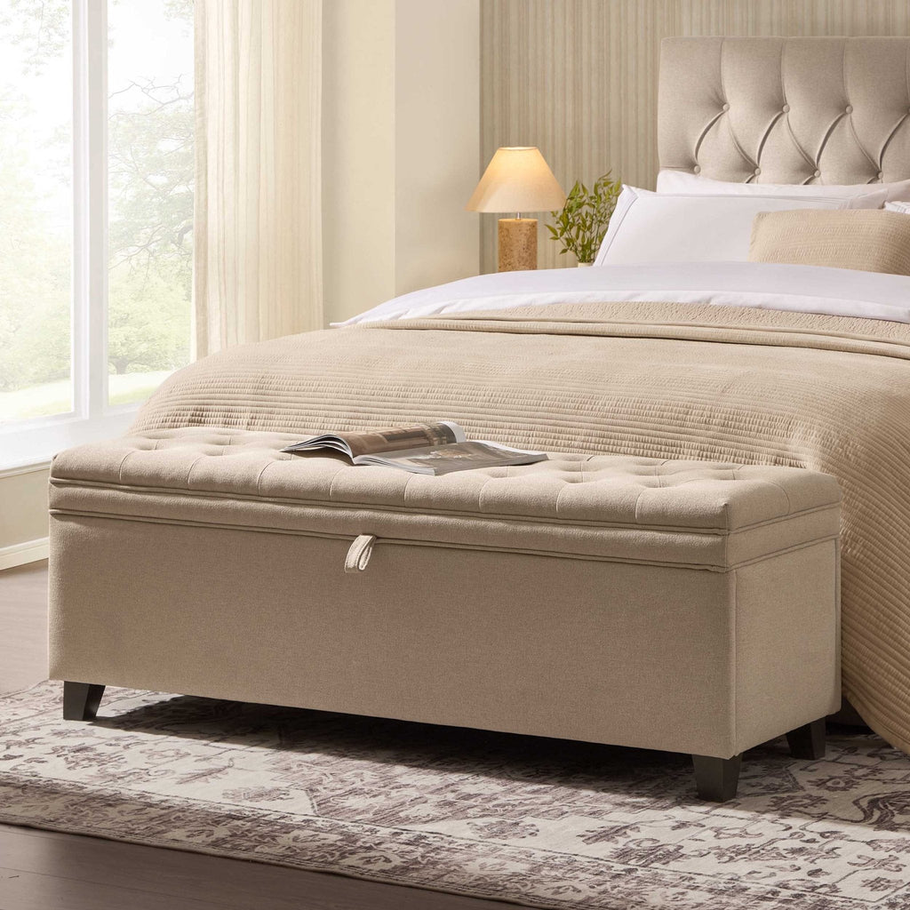 Dusklia - Middleton Button Back Storage Ottoman - Oatmeal