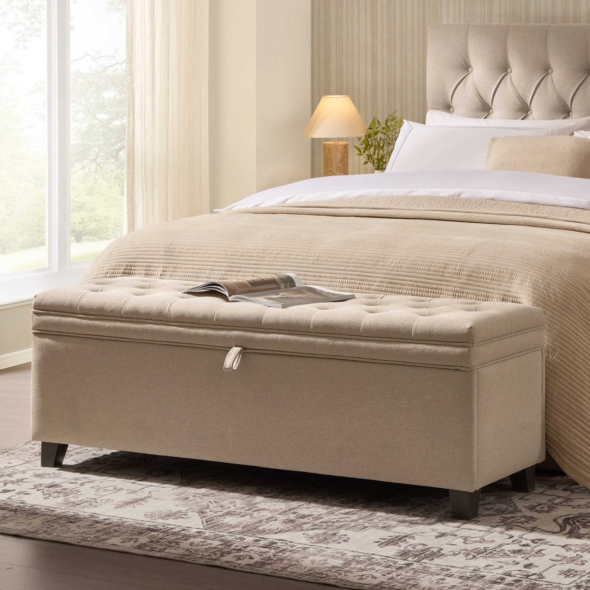 Dusklia - Middleton Button Back Storage Ottoman - Oatmeal