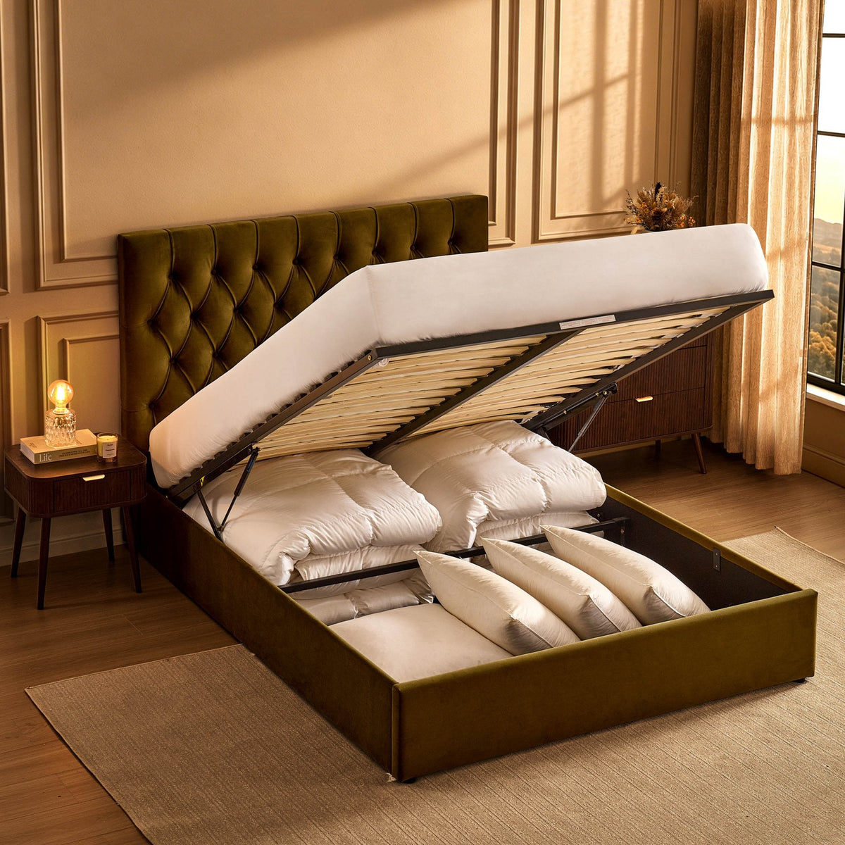 Dusklia - Middleton Ottoman Storage Bed - Muted Moss