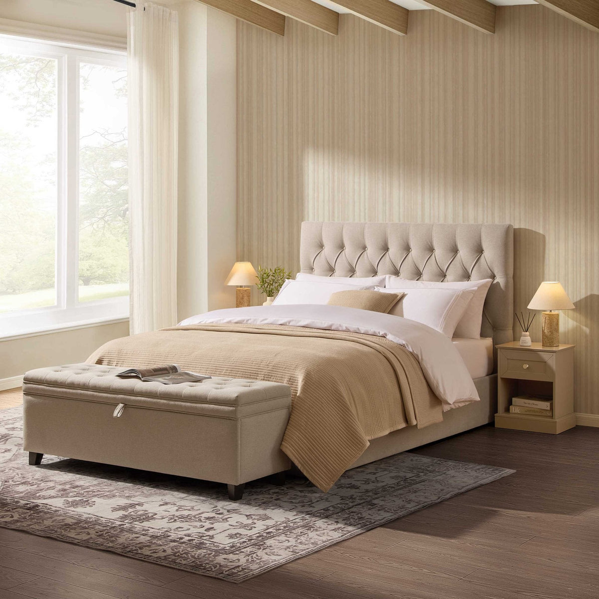 Dusklia - Middleton Ottoman Storage Bed - Oatmeal