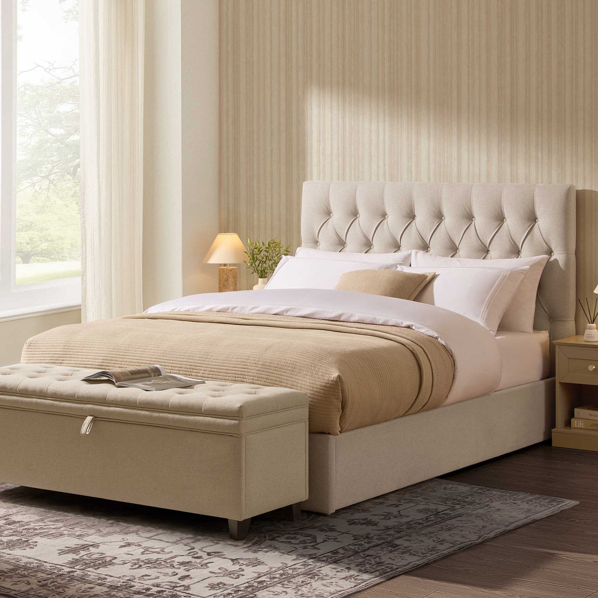 Dusklia - Middleton Ottoman Storage Bed - Oatmeal
