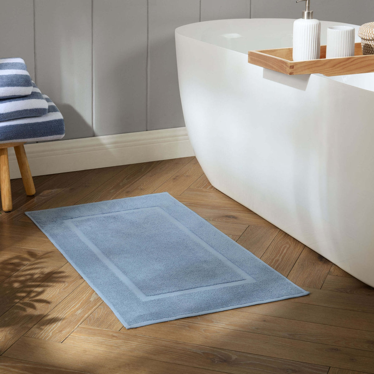 Dusklia - Milos Plain Picture Frame Bath Mat - French Blue