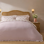 Dusklia - Mini Bouquet 100% Cotton Printed Muslin Reversible Duvet Cover & Pillowcase Set - White/Pink