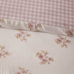 Dusklia - Mini Bouquet 100% Cotton Printed Muslin Reversible Duvet Cover & Pillowcase Set - White/Pink