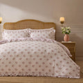Dusklia - Mini Bouquet 100% Cotton Printed Muslin Reversible Duvet Cover & Pillowcase Set - White/Pink