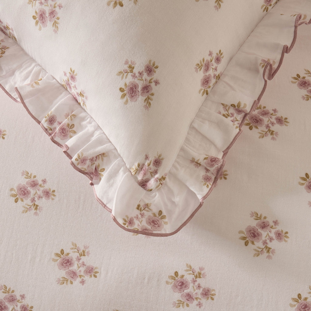 Dusklia - Mini Bouquet 100% Cotton Printed Muslin Reversible Duvet Cover & Pillowcase Set - White/Pink