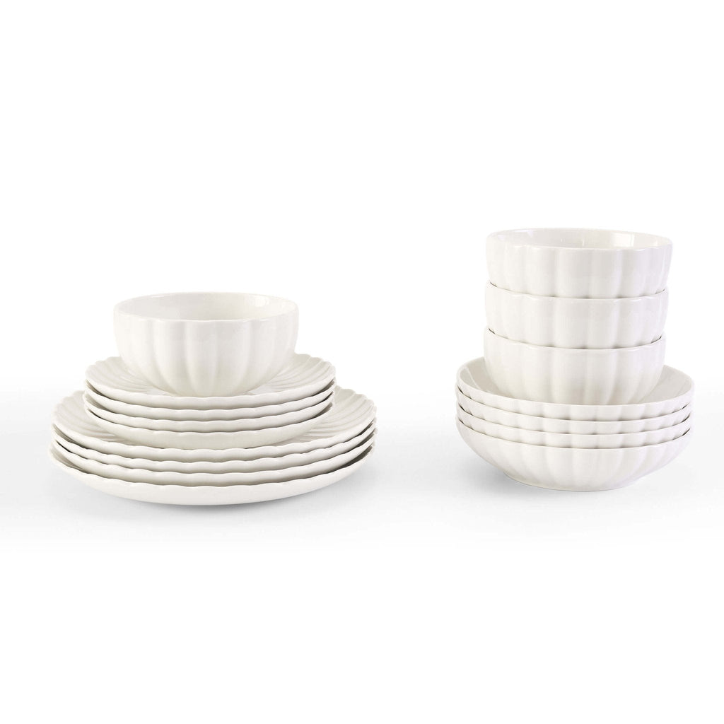 Dusklia - Mira Scalloped 16 Piece Dinner Set- Off White