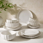 Dusklia - Mira Scalloped 16 Piece Dinner Set- Off White