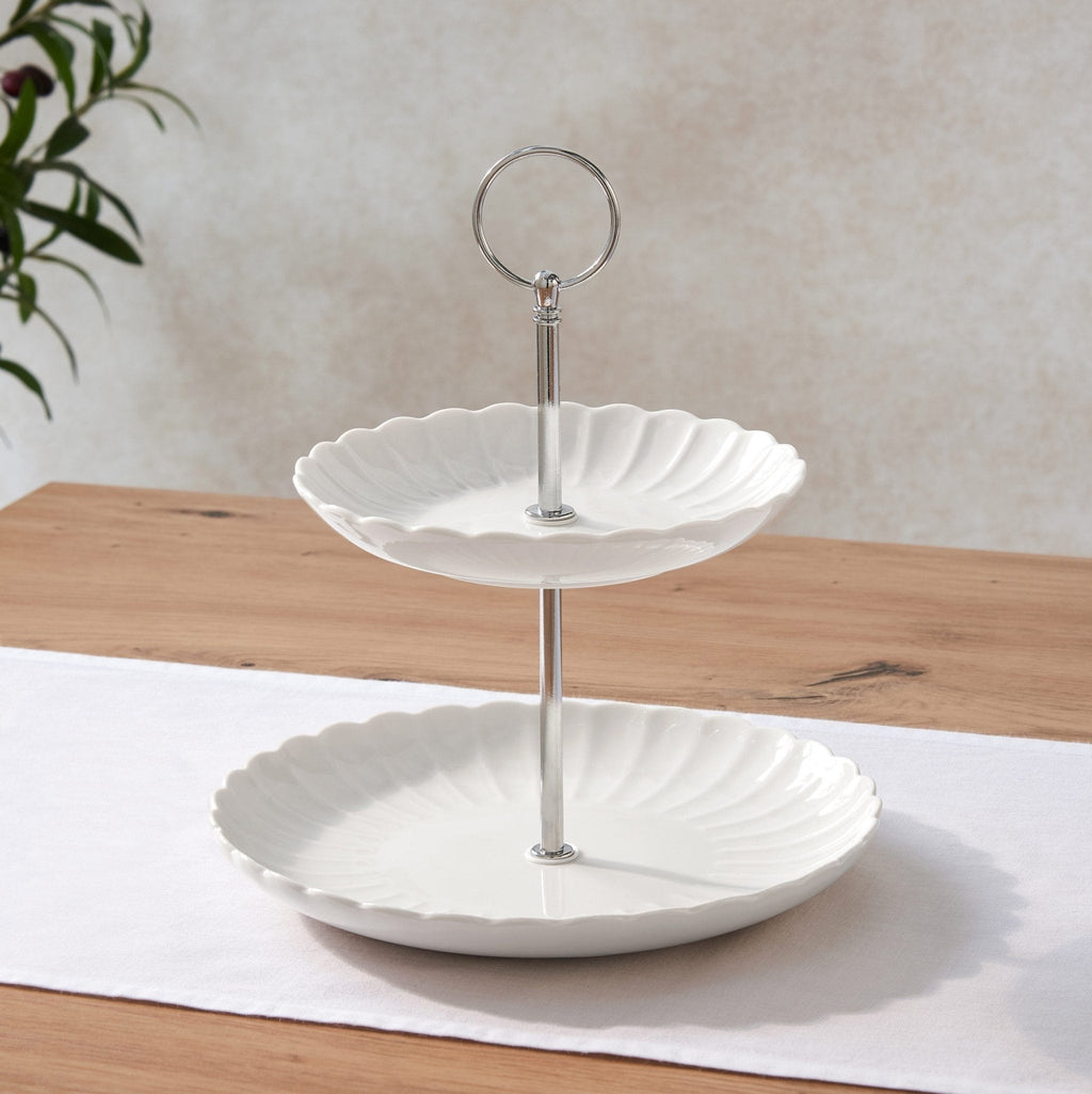 Dusklia - Mira Scalloped 2-Tier Cake Stand - Off White
