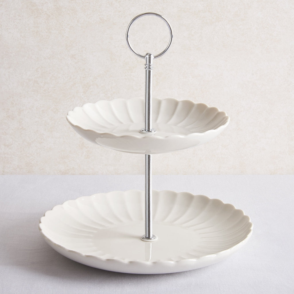 Dusklia - Mira Scalloped 2-Tier Cake Stand - Off White