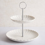 Dusklia - Mira Scalloped 2-Tier Cake Stand - Off White