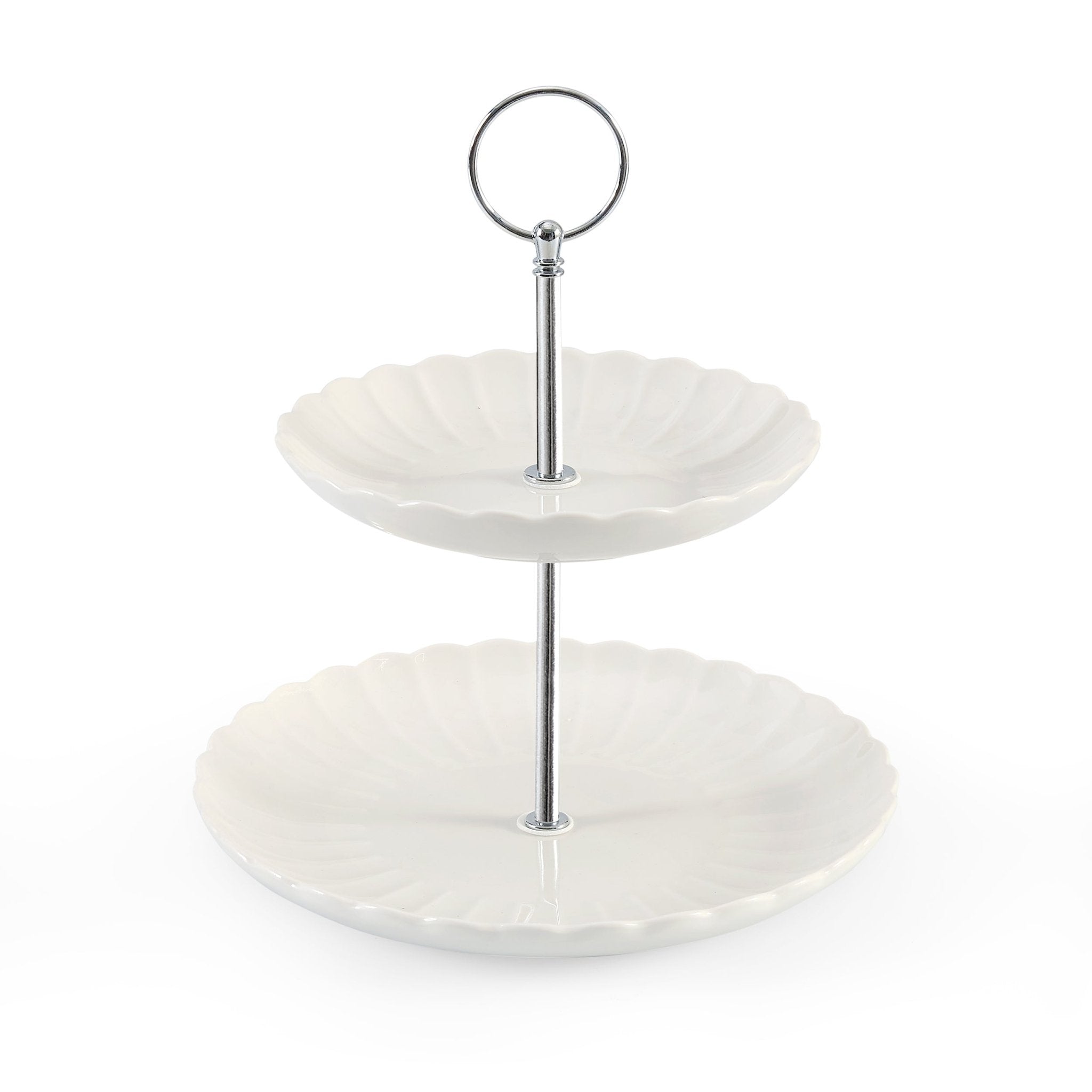 Dusklia - Mira Scalloped 2-Tier Cake Stand - Off White