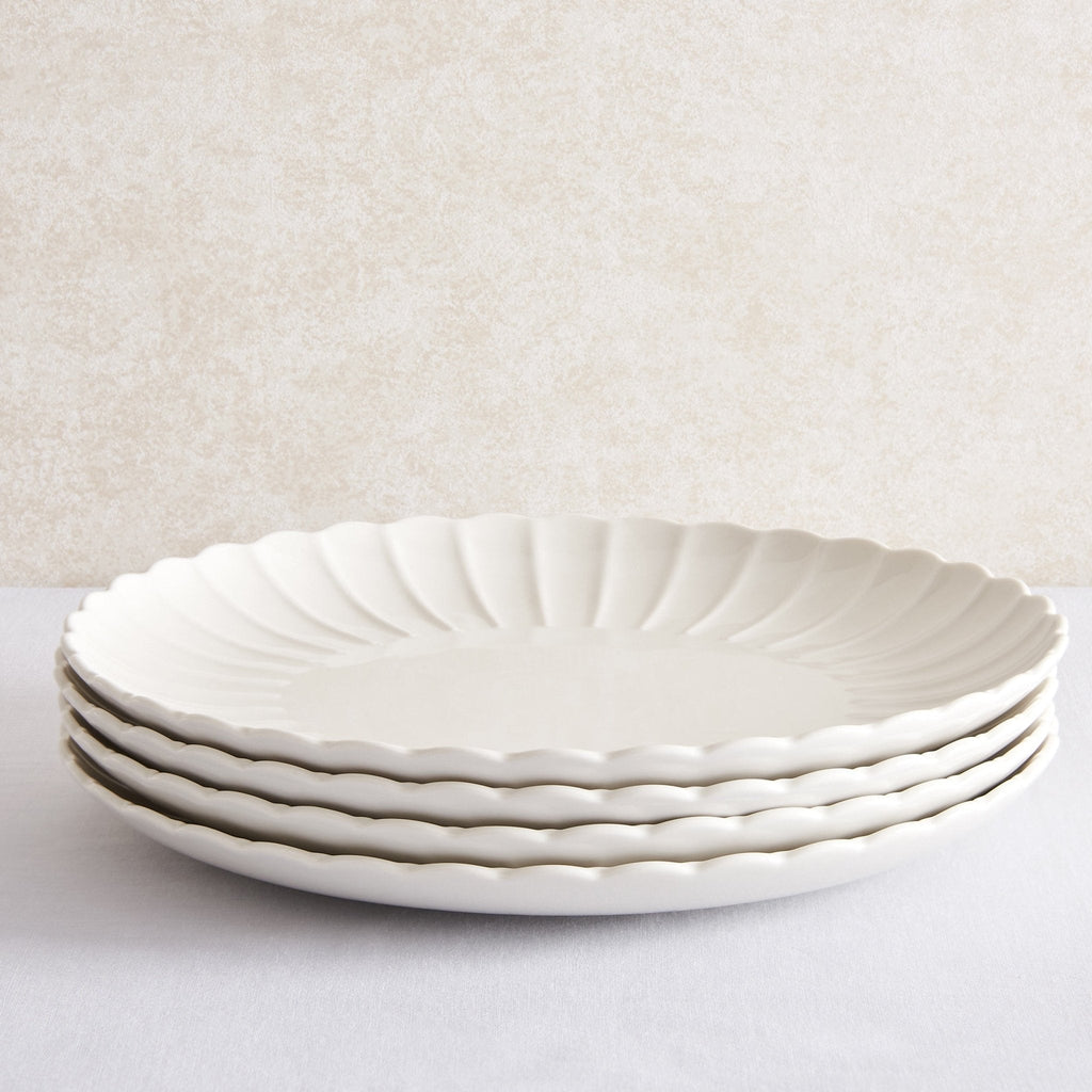 Dusklia - Mira Scalloped Set of 4 Dinner Plates - Off White