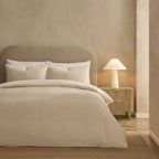Dusklia - Miran Yarn Dyed Muslin Duvet Cover & Pillowcase Set - Natural/White