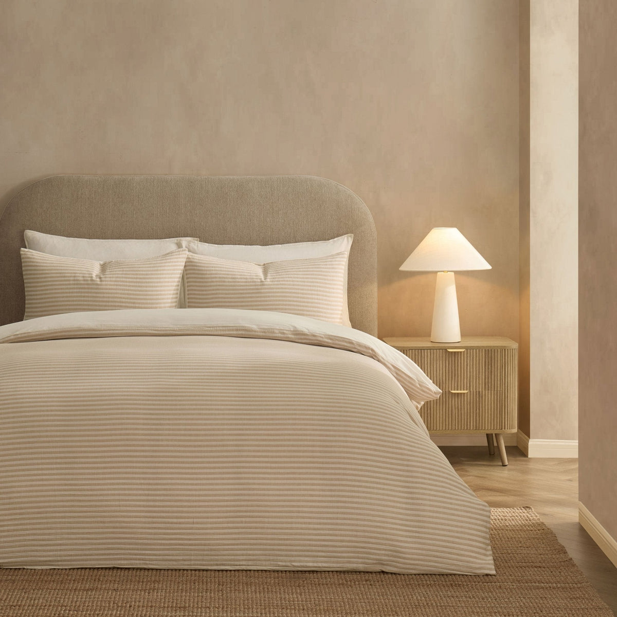 Dusklia - Miran Yarn Dyed Muslin Duvet Cover & Pillowcase Set - Natural/White