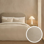 Dusklia - Miran Yarn Dyed Muslin Duvet Cover & Pillowcase Set - Natural/White