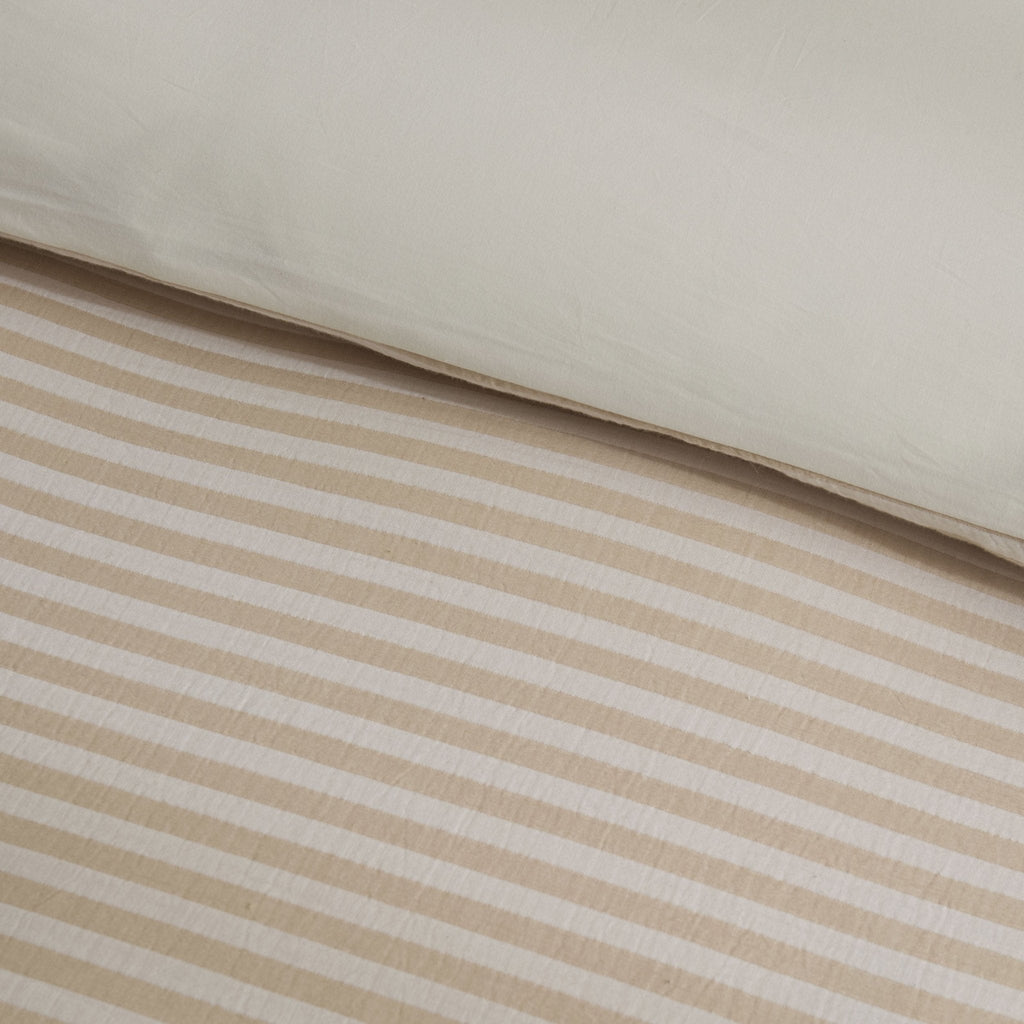 Dusklia - Miran Yarn Dyed Muslin Duvet Cover & Pillowcase Set - Natural/White