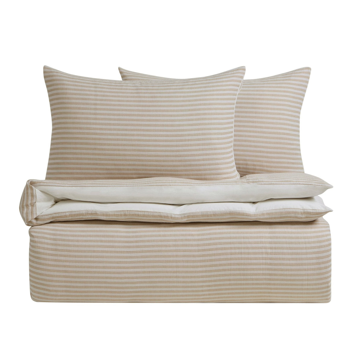 Dusklia - Miran Yarn Dyed Muslin Duvet Cover & Pillowcase Set - Natural/White