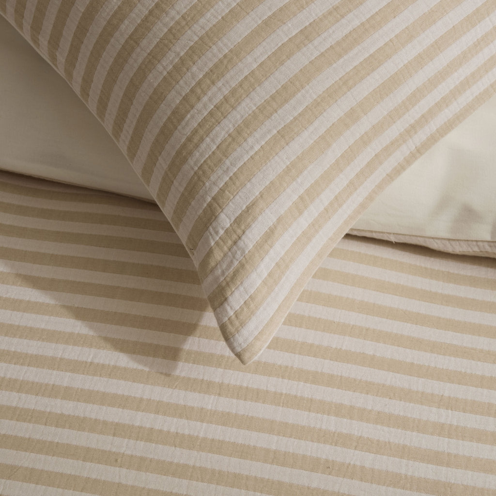 Dusklia - Miran Yarn Dyed Muslin Duvet Cover & Pillowcase Set - Natural/White
