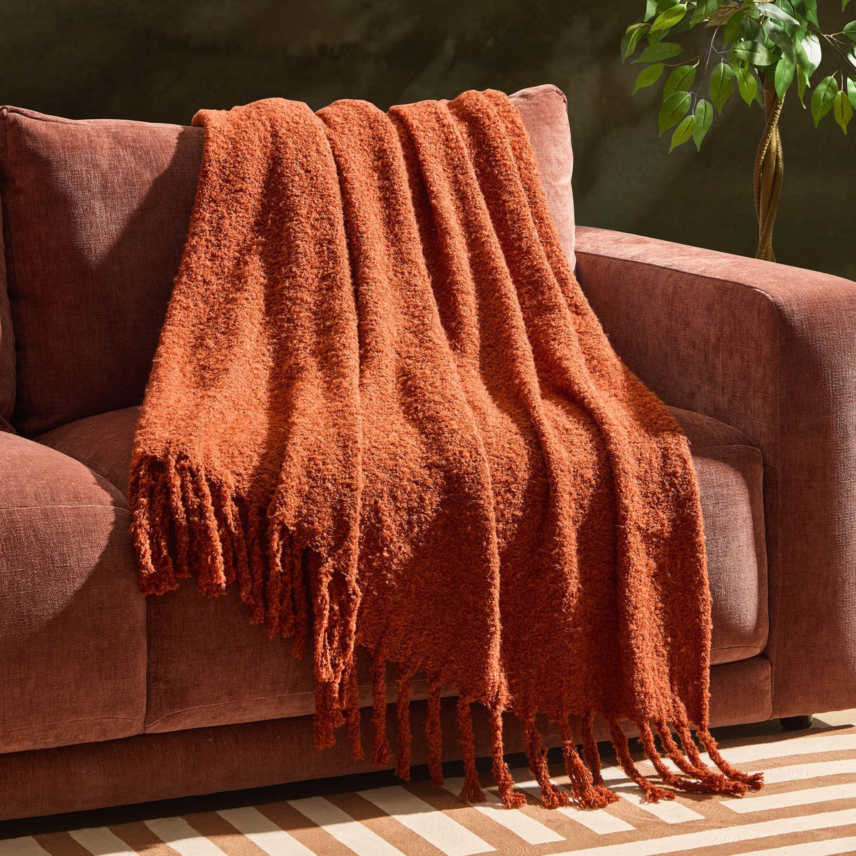 Dusklia - Mohair Style Sofa Throw - Burnt Orange