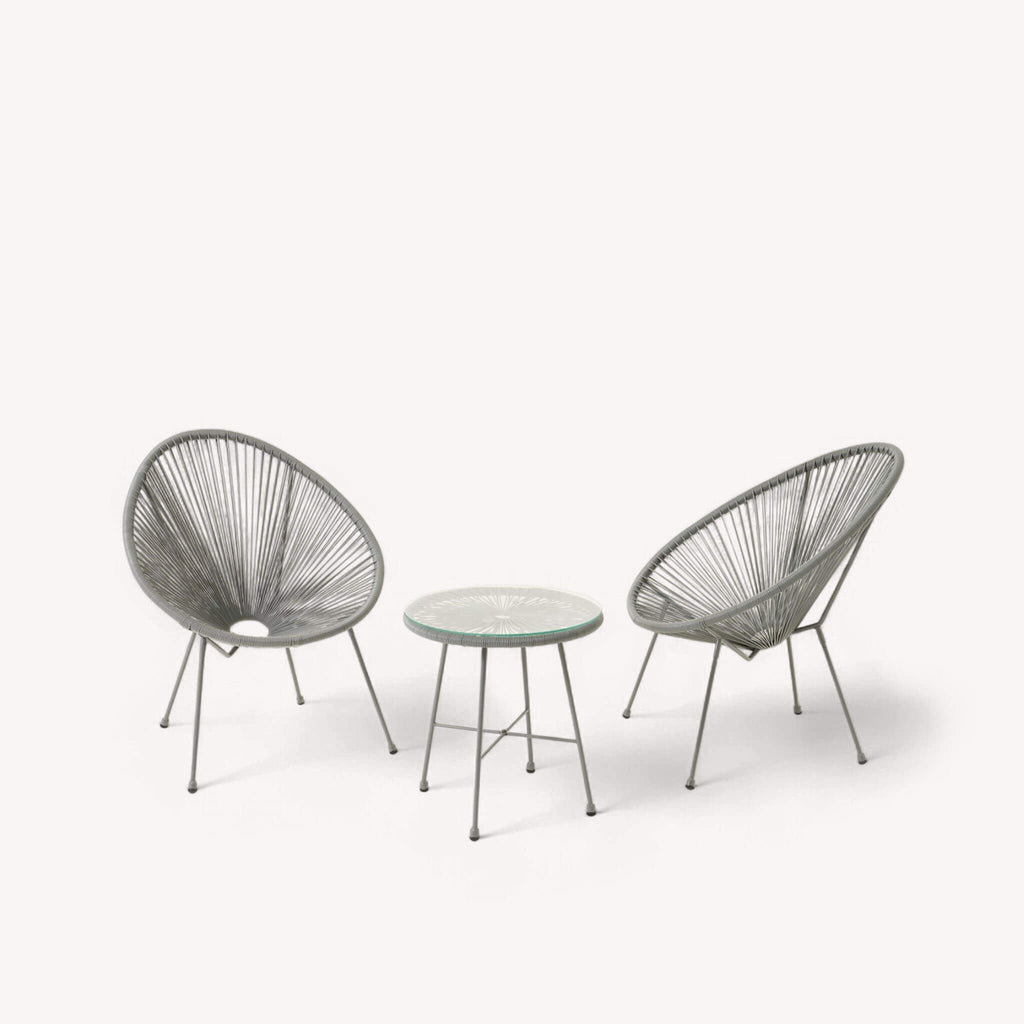 Dusklia - Monaco Outdoor 2 Seater Round Bistro Table and Egg Chairs - Grey