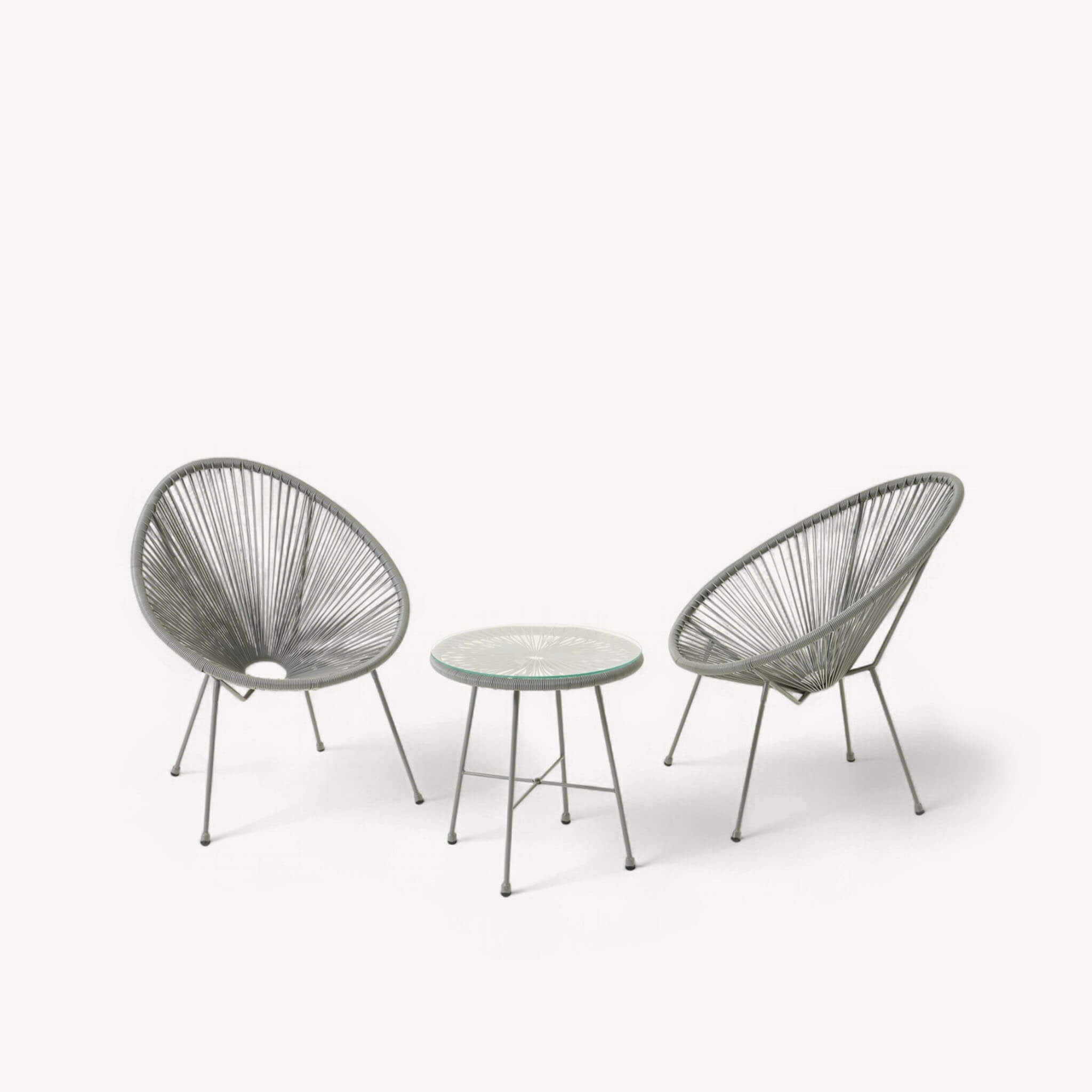 Dusklia - Monaco Outdoor 2 Seater Round Bistro Table and Egg Chairs - Grey