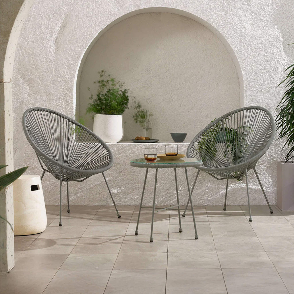 Dusklia - Monaco Outdoor 2 Seater Round Bistro Table and Egg Chairs - Grey
