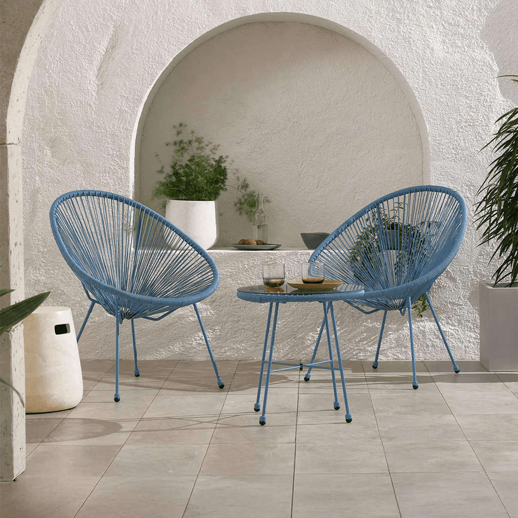 Dusklia - Monaco Outdoor 2 Seater Round Bistro Table and Egg Chairs - Blue