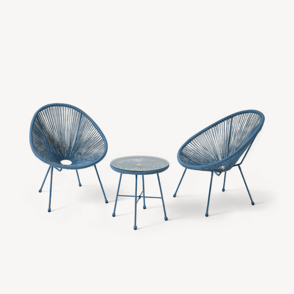 Dusklia - Monaco Outdoor 2 Seater Round Bistro Table and Egg Chairs - Blue