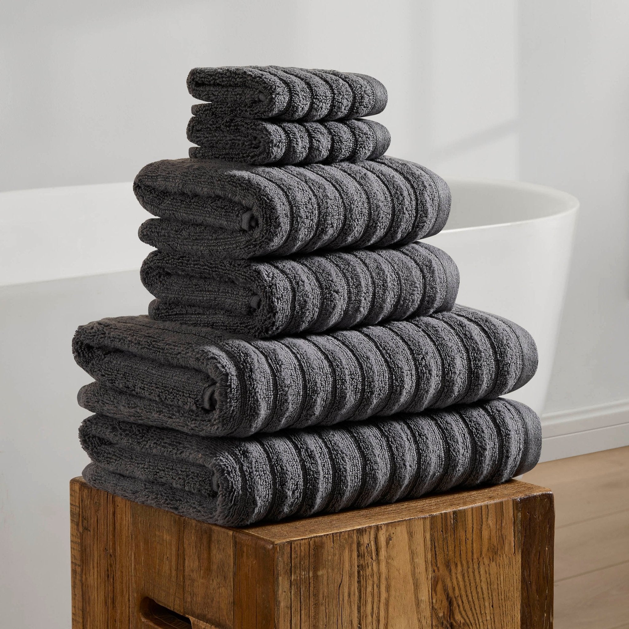 Dusklia - Monaco Plush Ribbed Cotton Towel Collection - Charcoal