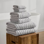 Dusklia - Monaco Plush Ribbed Cotton Towel Collection - Light Grey