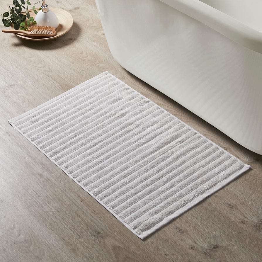 Dusklia - Monaco Ribbed Cotton Bath Mat - Light Grey