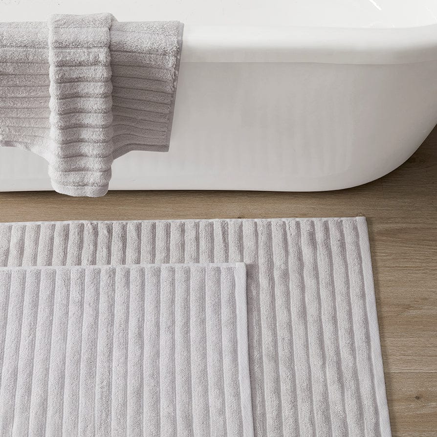 Dusklia - Monaco Ribbed Cotton Bath Mat - Light Grey