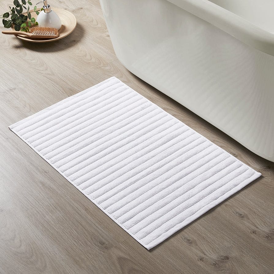 Dusklia - Monaco Ribbed Cotton Bath Mat - White
