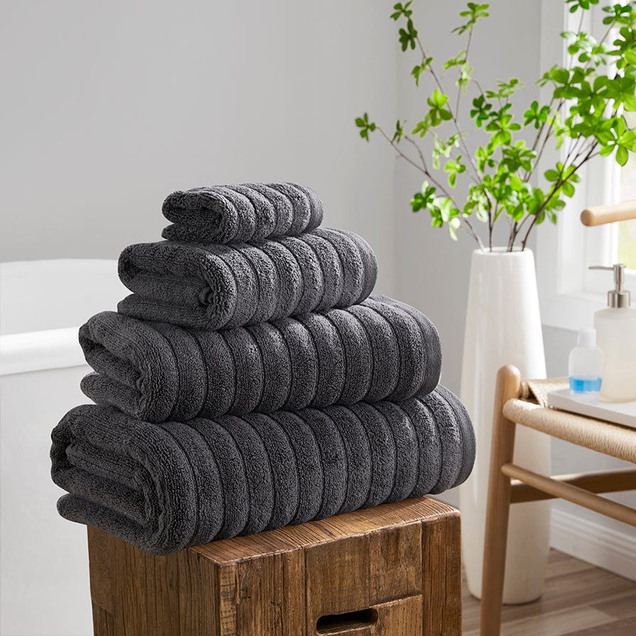 Dusklia - Monaco Plush Ribbed Cotton Towel Collection - Charcoal