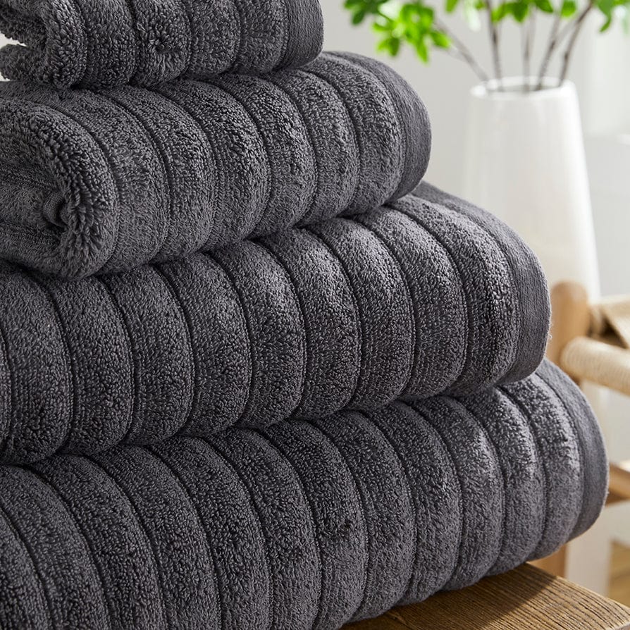 Dusklia - Monaco Plush Ribbed Cotton Towel Collection - Charcoal