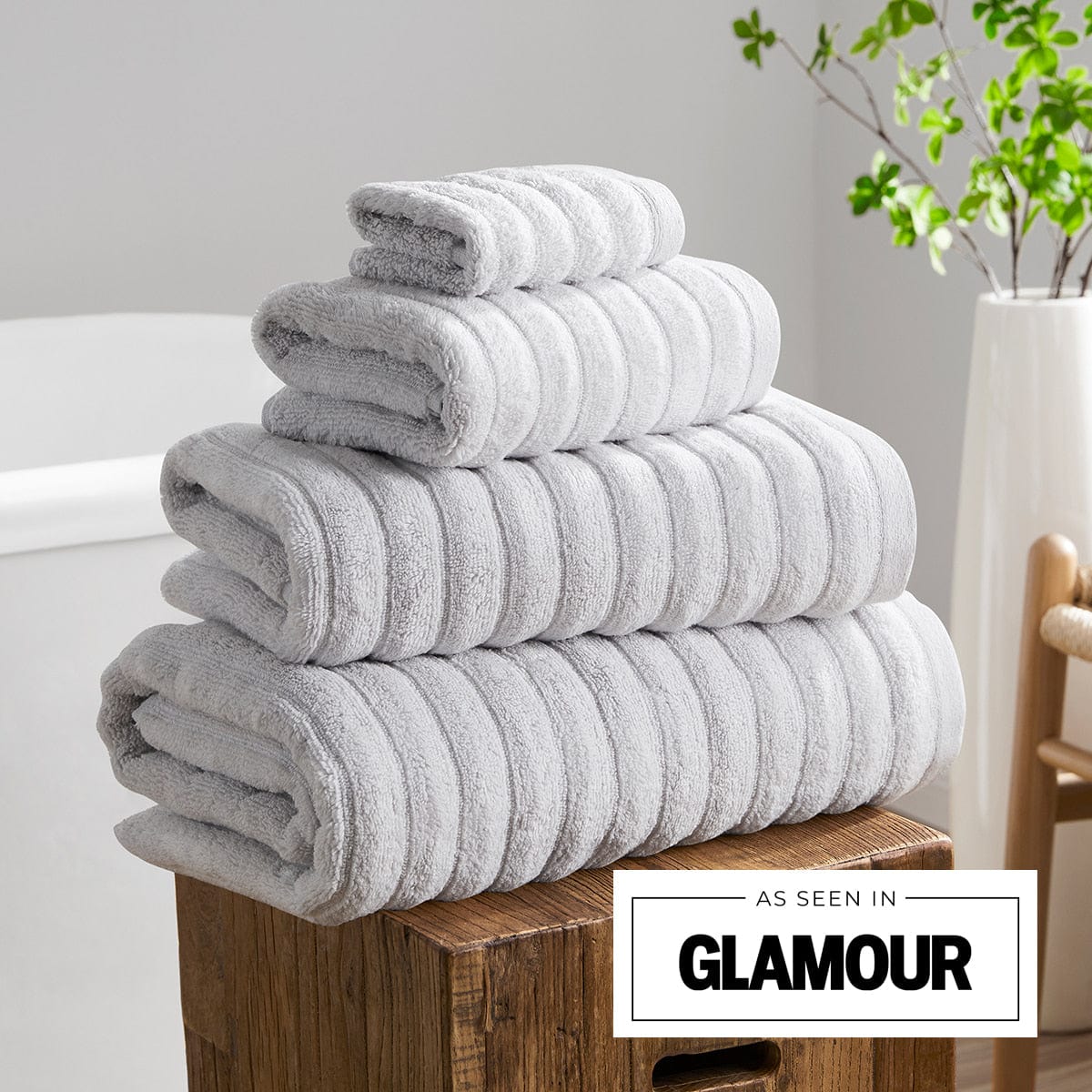 Dusklia - Monaco Plush Ribbed Cotton Towel Collection - Light Grey