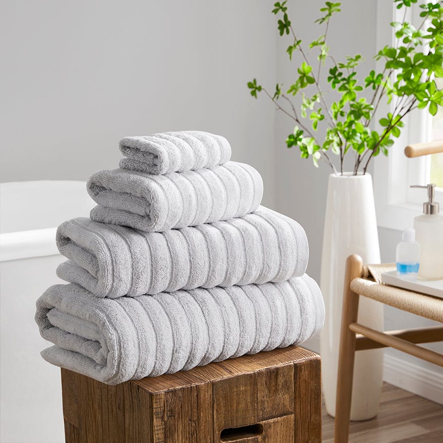 Dusklia - Monaco Plush Ribbed Cotton Towel Collection - Light Grey