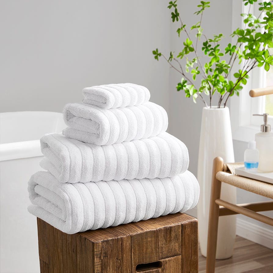 Dusklia - Monaco Plush Ribbed Cotton Towel Collection - White