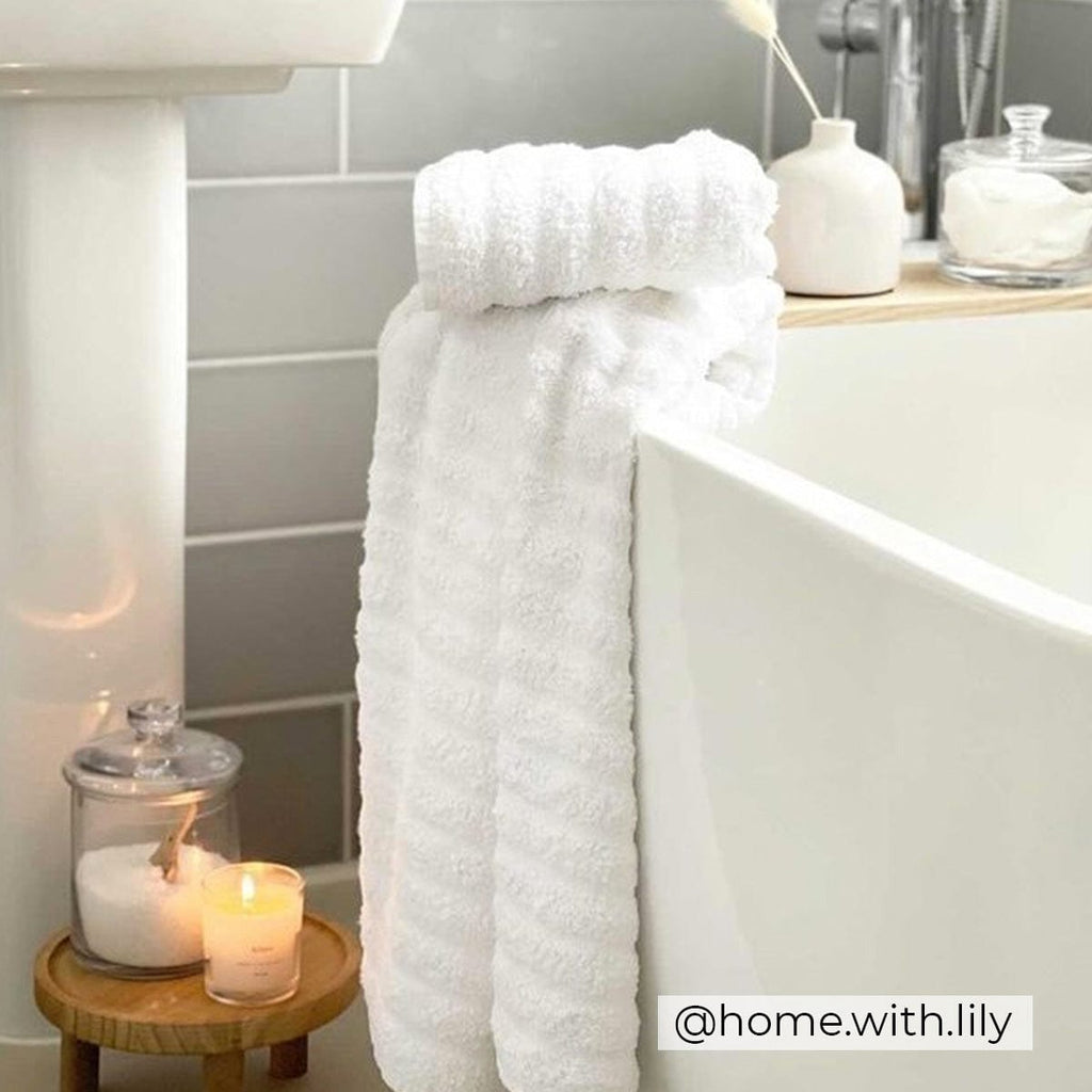 Dusklia - Monaco Plush Ribbed Cotton Towel Collection - White