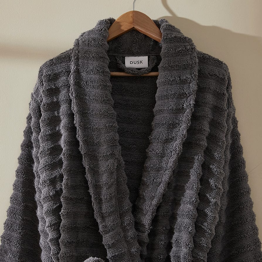 Dusklia - Monaco Plush Ribbed Cotton Robe - Charcoal