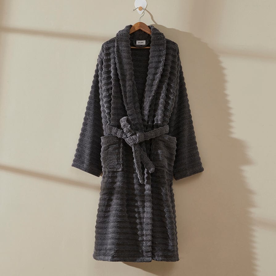 Dusklia - Monaco Plush Ribbed Cotton Robe - Charcoal