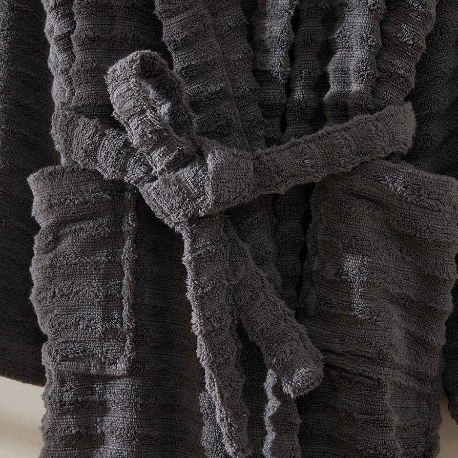 Dusklia - Monaco Plush Ribbed Cotton Robe - Charcoal