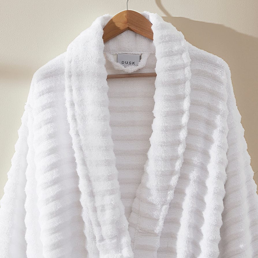 Dusklia - Monaco Plush Ribbed Cotton Robe - White