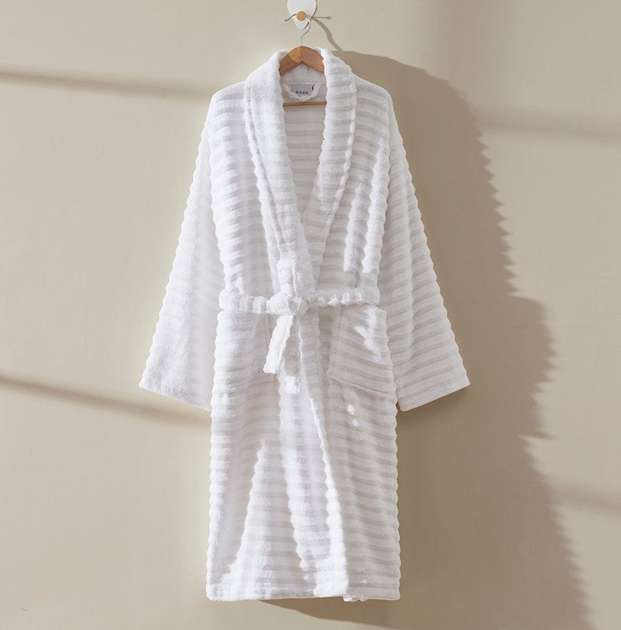 Dusklia - Monaco Plush Ribbed Cotton Robe - White