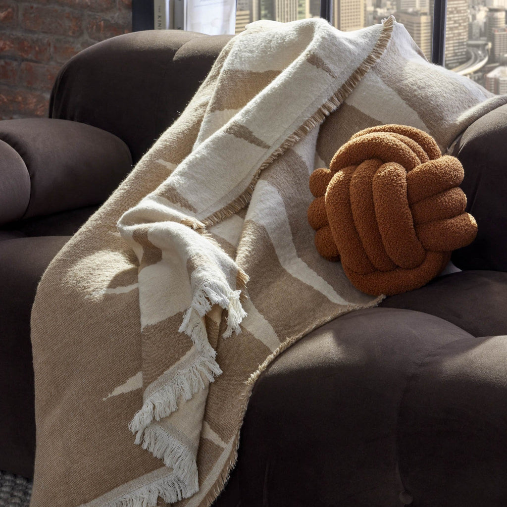 Dusklia - Motif Abstract Sofa Throw - Taupe